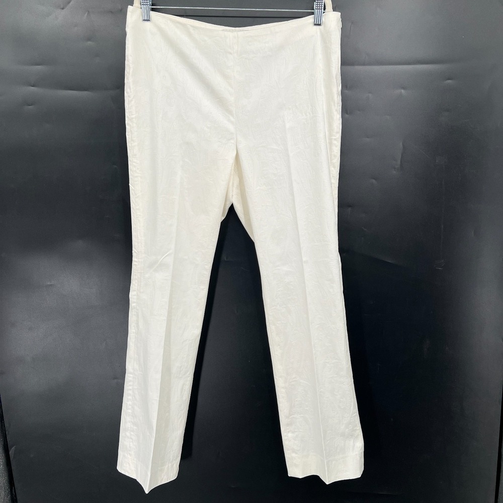 Doncaster straight leg white jacquard damask pant stretch coastal grandmother 12
